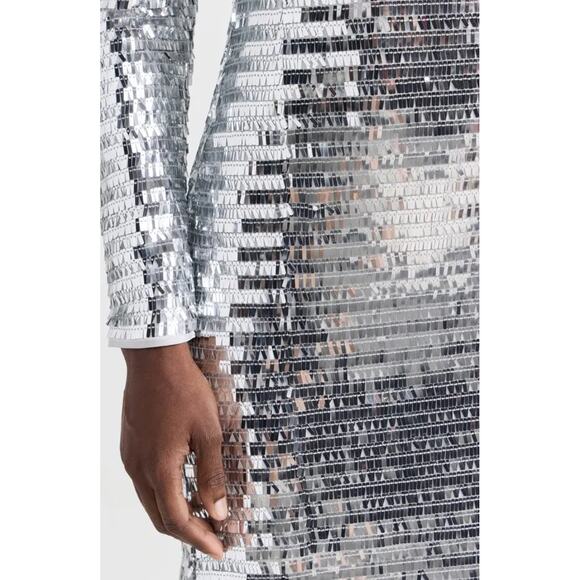 Simon Miller Sequin Sculpty Dress Satellite Silver Satin Maxi Long Sleeve 8 NYE - Picture 3 of 15